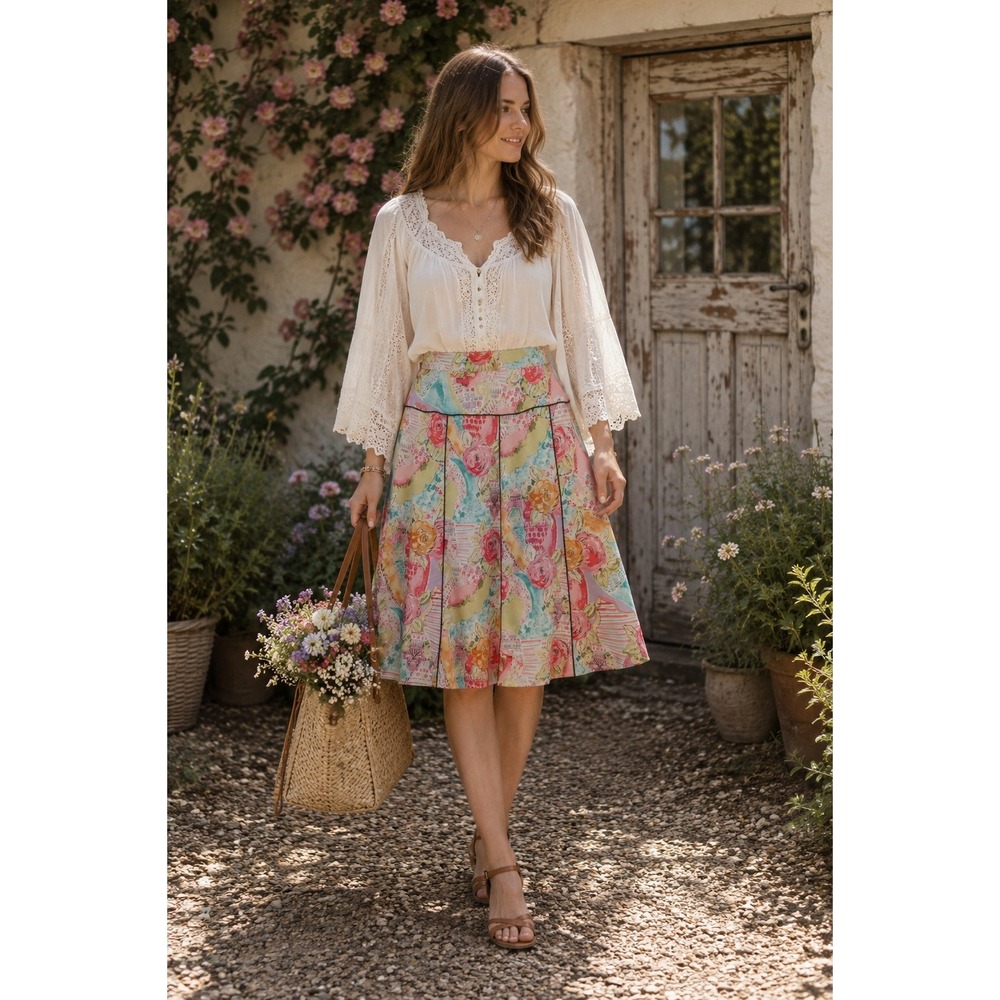 Boho Cottagecore Feminine Elementz‎ European Summer Floral Pink Pastel L Skirt